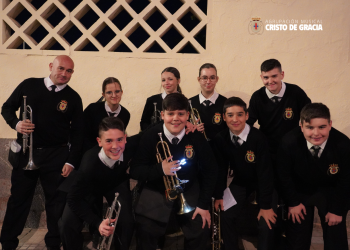 Componentes de la AM Cristo de Gracia en el Sábado de Pasión 2026